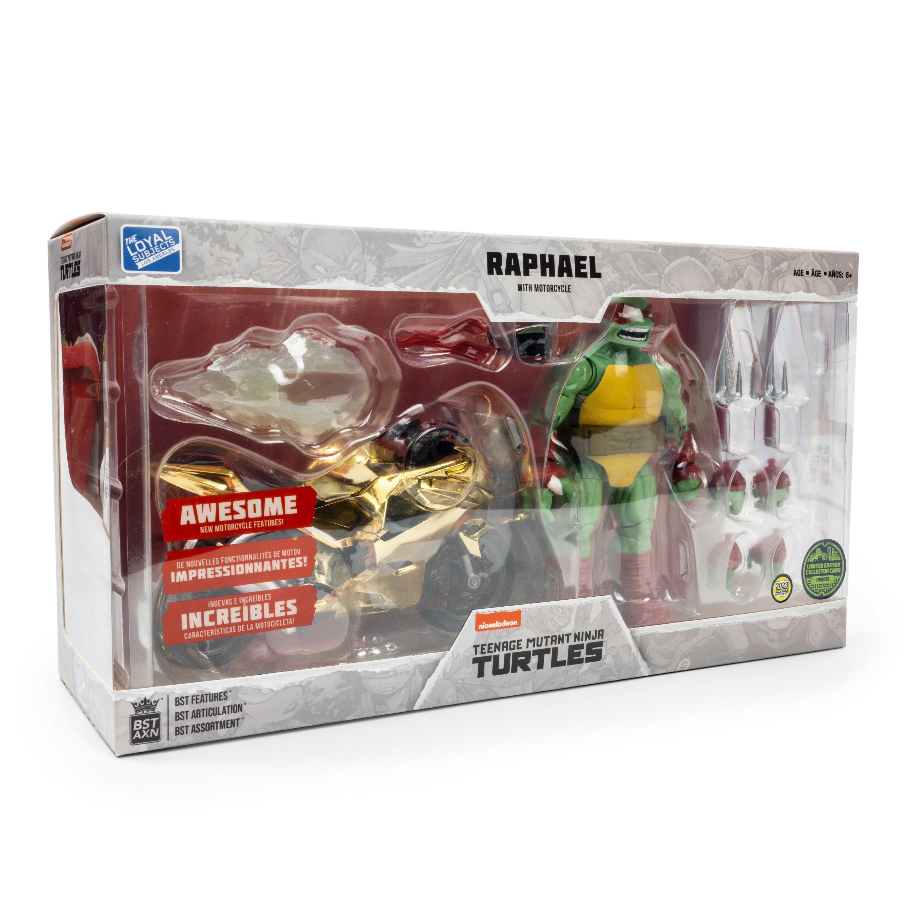 TMNT BST AXN + VEHICLE Raphael Comic with Gold Motorcycle SDCC 2023