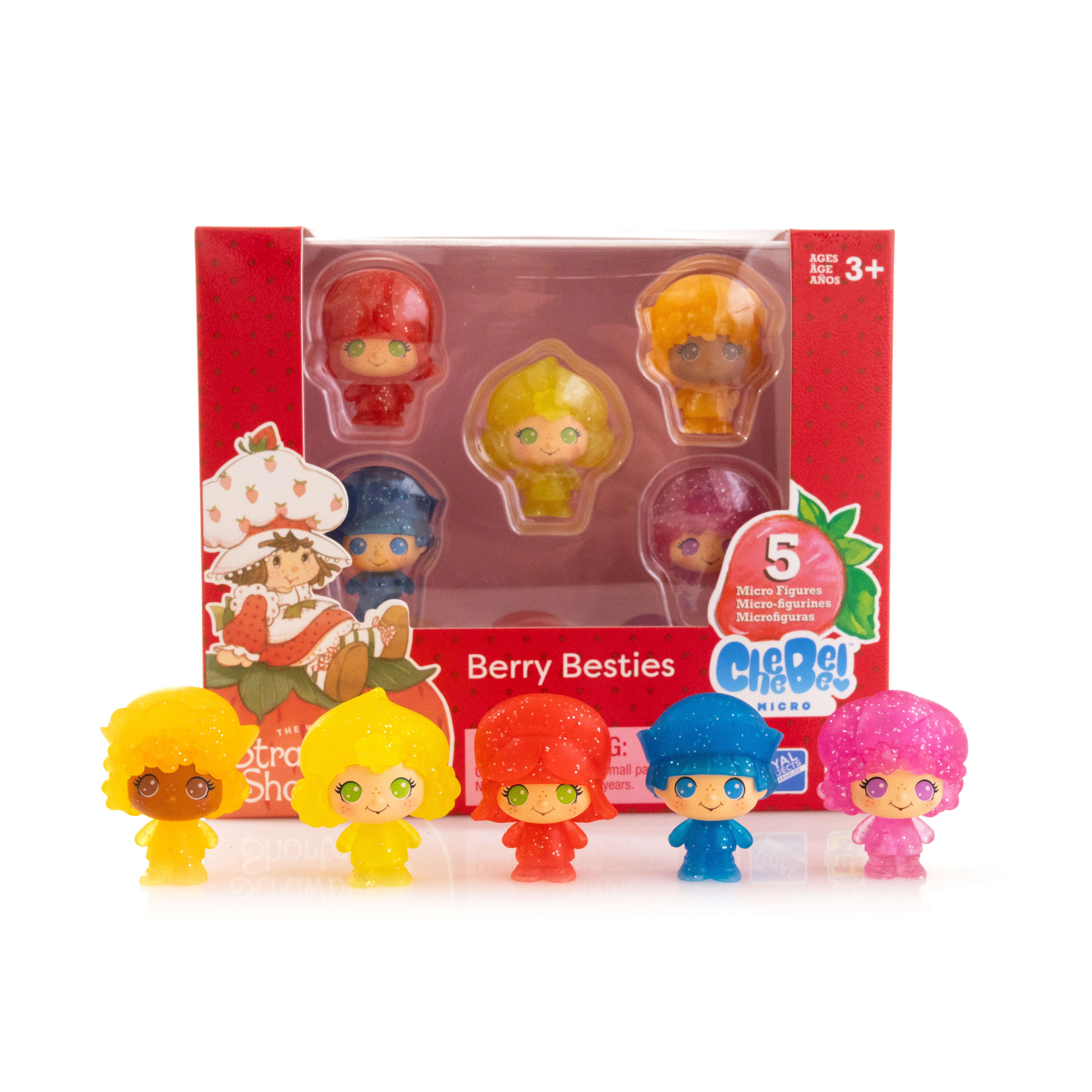 STRAWBERRY SHORTCAKE 1.5" CheeBee Figures 5-Pack Collector Set - Berry Besties Glitter